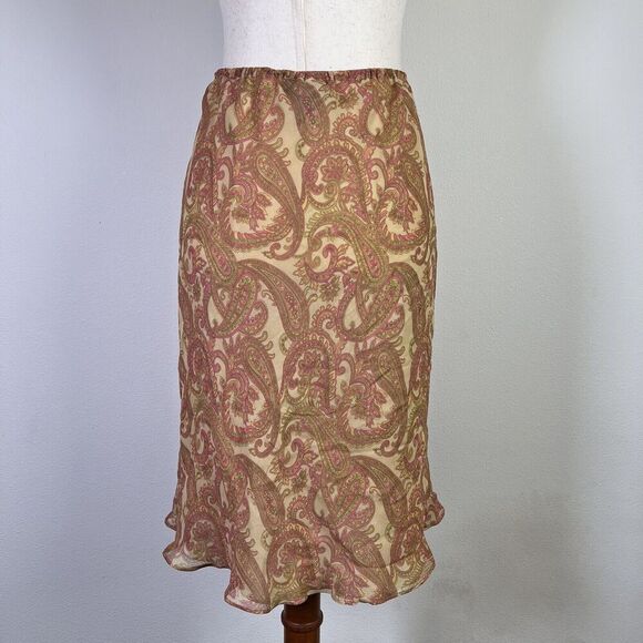 Finity Naturals 100% Silk Boho Skirt Midi Length Size 4 Paisley Yellow/Pink - Picture 7 of 14
